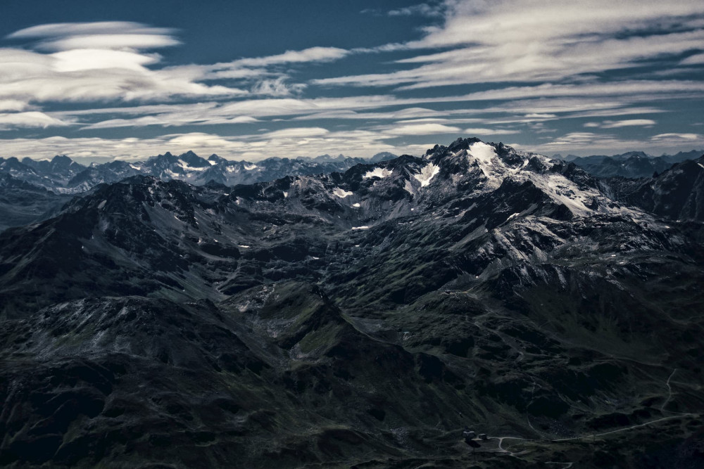 Panorama view from the top of the mountain valluga